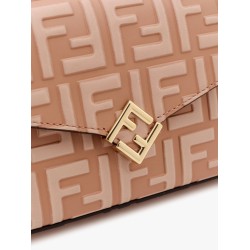 Wallet on chain leather shoulder bag with ff embossed motif