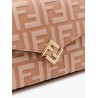 Wallet on chain leather shoulder bag with ff embossed motif
