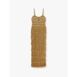 Long dress with embroidered courset and fringes