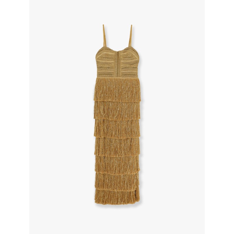 Long dress with embroidered courset and fringes