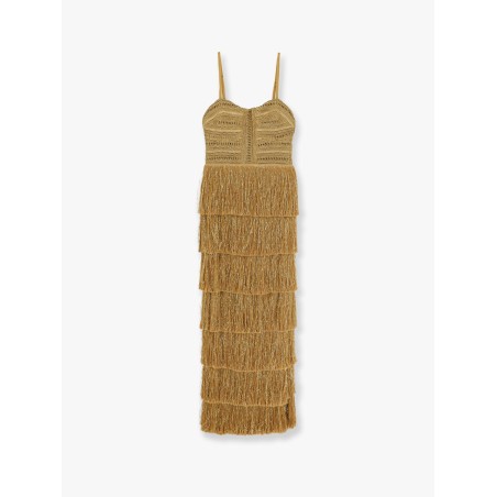 Long dress with embroidered courset and fringes