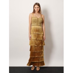 Long dress with embroidered courset and fringes