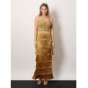 Long dress with embroidered courset and fringes