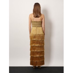 Long dress with embroidered courset and fringes