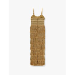 Long dress with embroidered courset and fringes