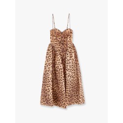 Linen and silk midi dress with animalier print