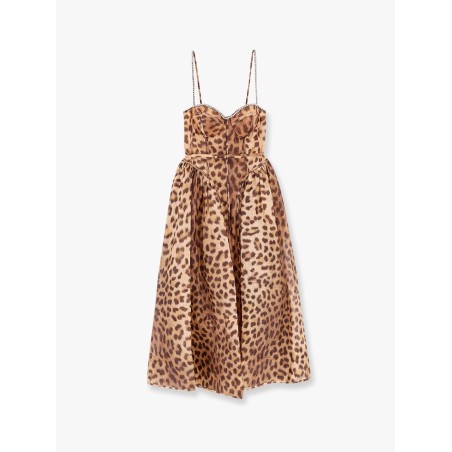 Linen and silk midi dress with animalier print