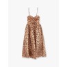 Linen and silk midi dress with animalier print