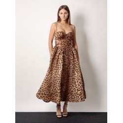 Linen and silk midi dress with animalier print