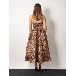 Linen and silk midi dress with animalier print