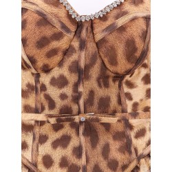 Linen and silk midi dress with animalier print