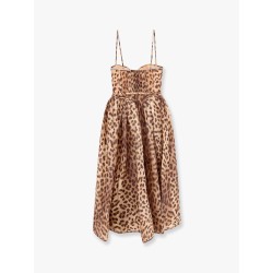 Linen and silk midi dress with animalier print