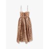 Linen and silk midi dress with animalier print
