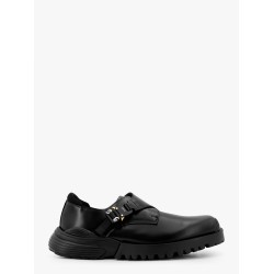 Derby leather moccasin with aluminum buckle with logo detail