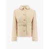 Wool blazer with leather belt and v gold buckle