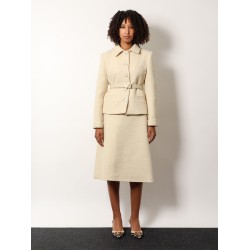 Wool blazer with leather belt and v gold buckle