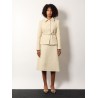 Wool blazer with leather belt and v gold buckle