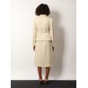 Wool blazer with leather belt and v gold buckle