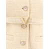 Wool blazer with leather belt and v gold buckle