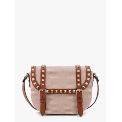 Messenger rockstud fabric and leather shoulder bag