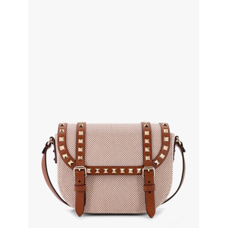 Messenger rockstud fabric and leather shoulder bag