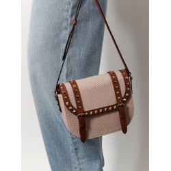 Messenger rockstud fabric and leather shoulder bag