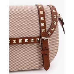Messenger rockstud fabric and leather shoulder bag