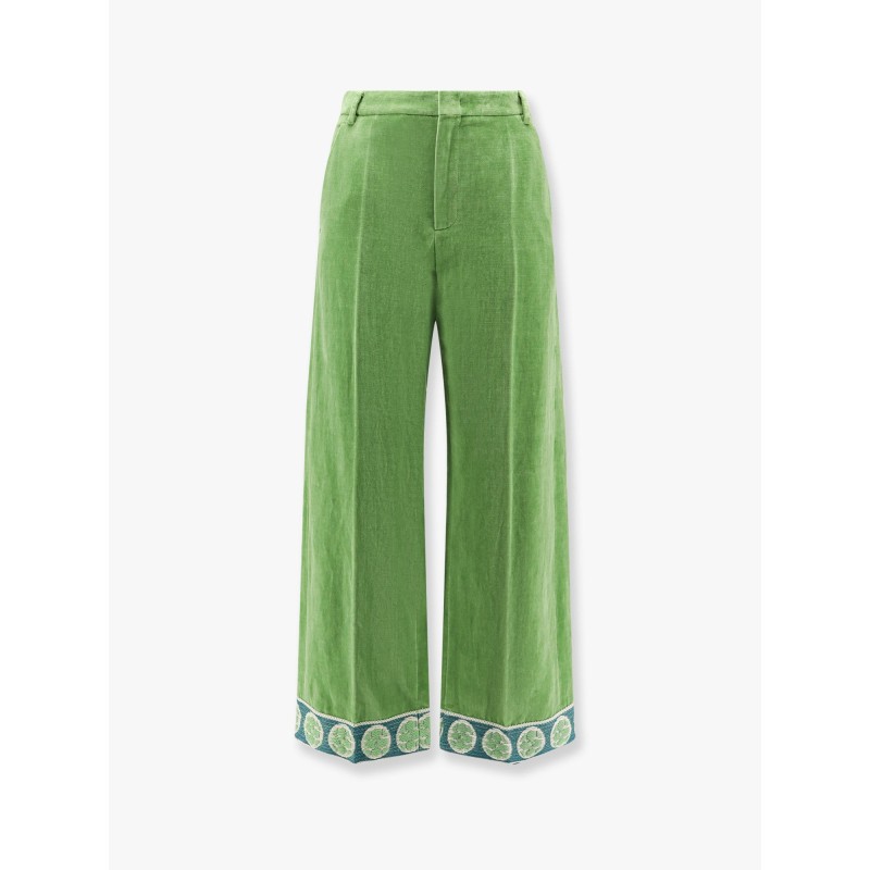 Washed cotton and linen trouser with jacquard bottom