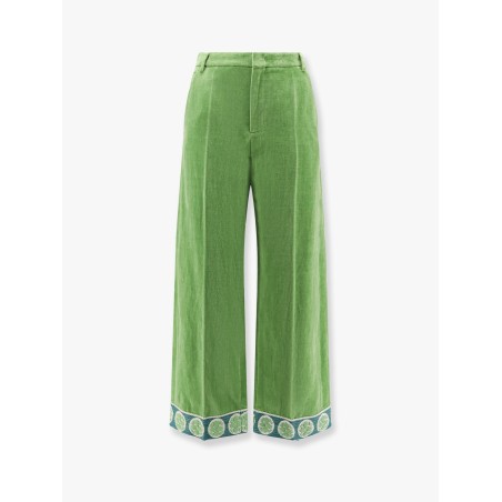 Washed cotton and linen trouser with jacquard bottom