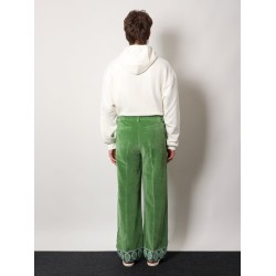 Washed cotton and linen trouser with jacquard bottom