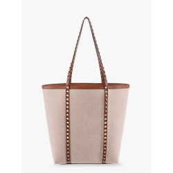 Leather and canvas shoulder bag with iconic studs