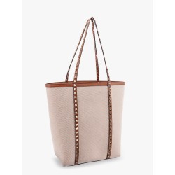 Leather and canvas shoulder bag with iconic studs