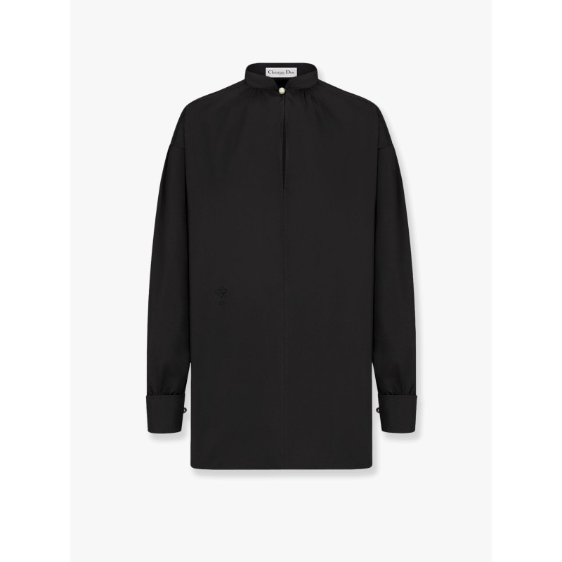 Oversize cotton shirt with iconic bee and monogram embroidery
