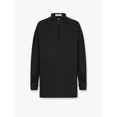 Oversize cotton shirt with iconic bee and monogram embroidery