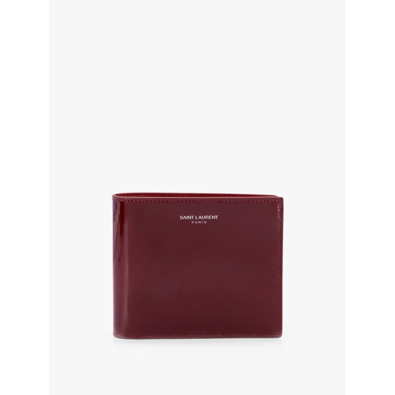 Patent leather wallet with engraved logo on the front