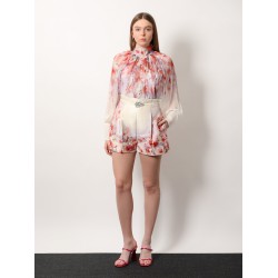 Silk blend shorts with floral print