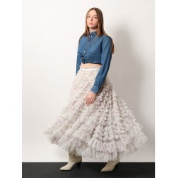 Ruffled tulle long skirt