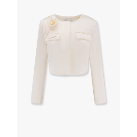 Satin blazer with 3d flower
