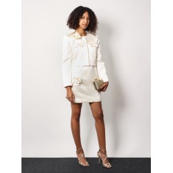Satin blazer with 3d flower