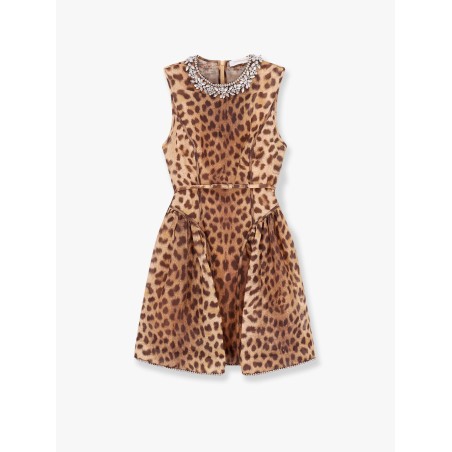 Linen and silk mini dress with animalier print