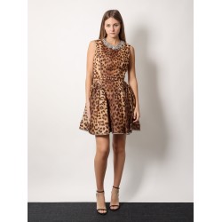 Linen and silk mini dress with animalier print