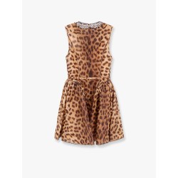 Linen and silk mini dress with animalier print