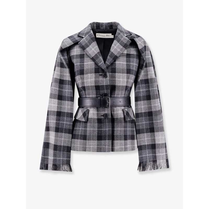 Madras blazer with belt and removable scarf