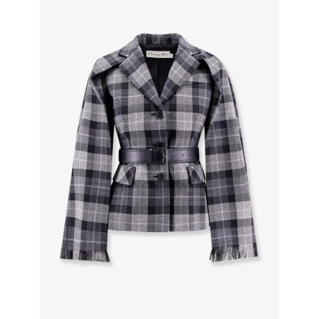 Madras blazer with belt and removable scarf