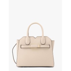Leather handbag with frontal walker and strap
