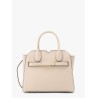 Leather handbag with frontal walker and strap