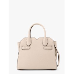 Leather handbag with frontal walker and strap