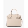 Leather handbag with frontal walker and strap