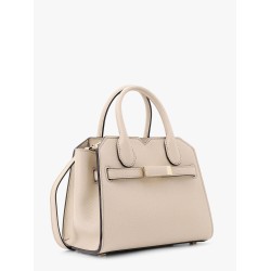 Leather handbag with frontal walker and strap