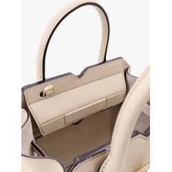 Leather handbag with frontal walker and strap